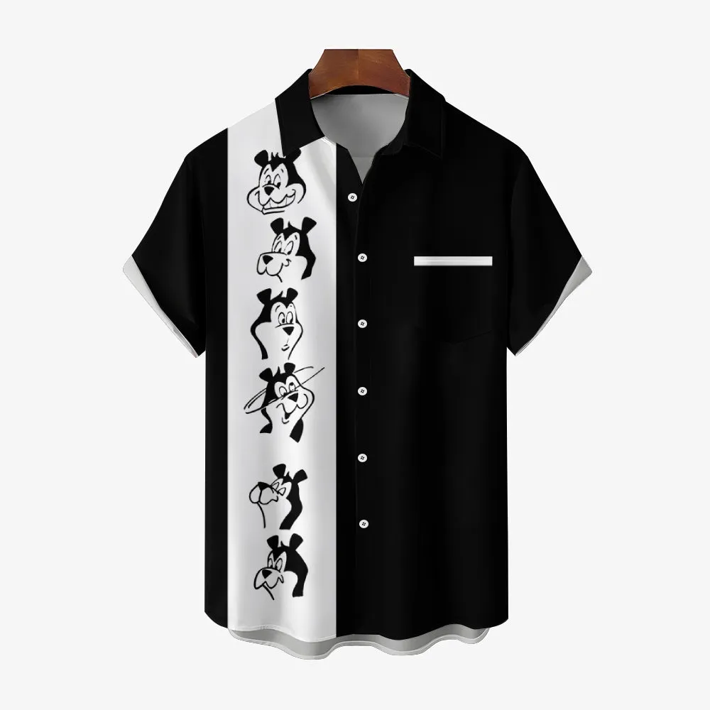 Nostalgic Bear Cartoon Short Sleeve Casual Shirt 2412006746