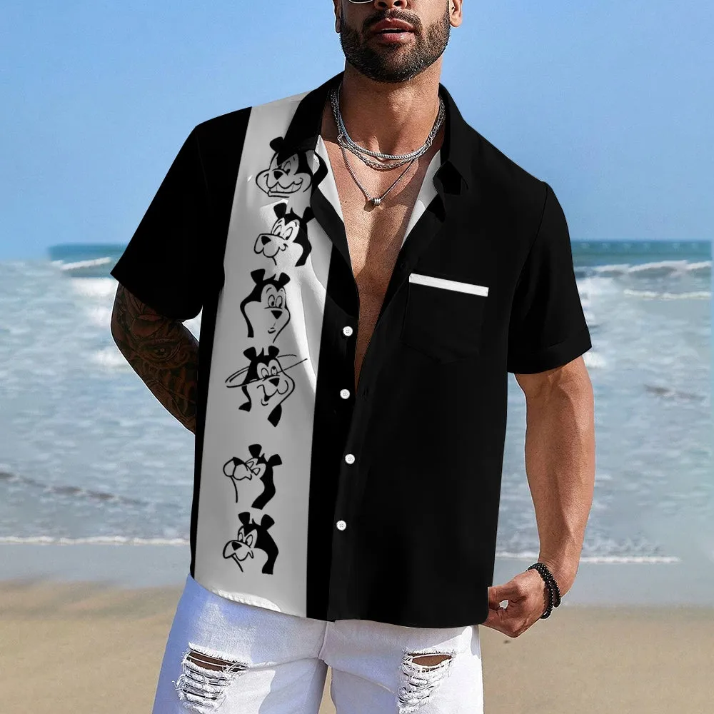 Nostalgic Bear Cartoon Short Sleeve Casual Shirt 2412006746
