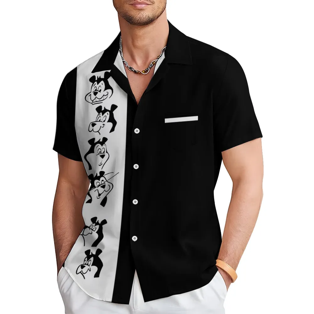 Nostalgic Bear Cartoon Short Sleeve Casual Shirt 2412006746