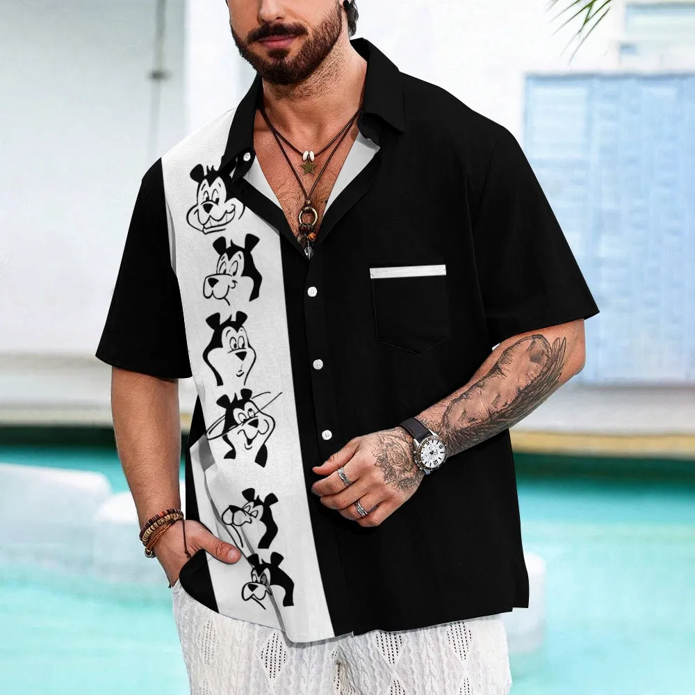 Nostalgic Bear Cartoon Short Sleeve Casual Shirt 2412006746