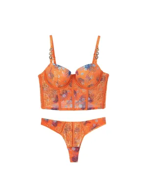 Orange Floral Corset Top with Panty