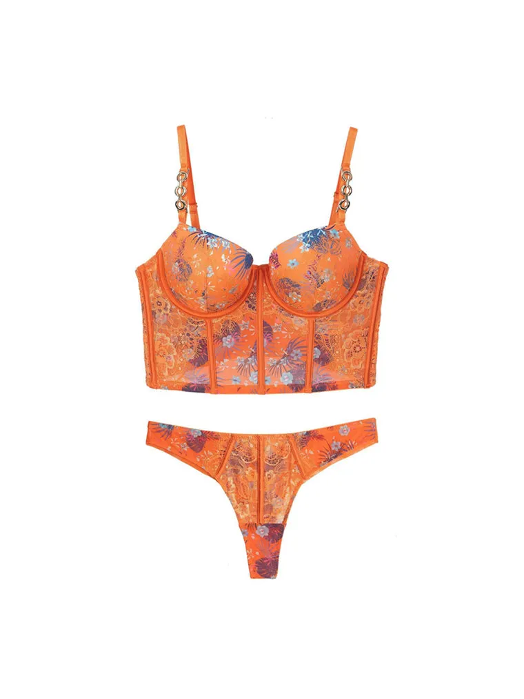 Orange Floral Corset Top with Panty