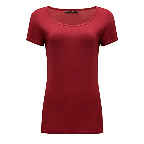 OThread & Co. Women's Plain Basic Spandex Short Sleeves T-Shirt Scoop Neck Tee (X-Large, Burgundy)
