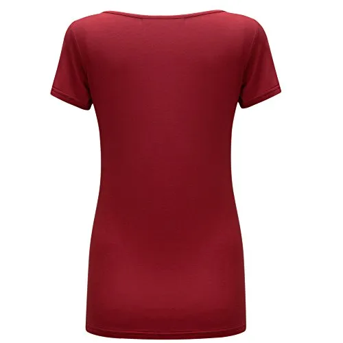 OThread & Co. Women's Plain Basic Spandex Short Sleeves T-Shirt Scoop Neck Tee (X-Large, Burgundy)
