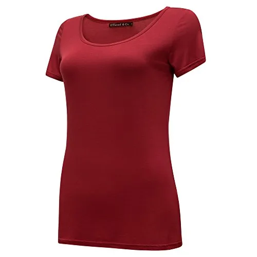 OThread & Co. Women's Plain Basic Spandex Short Sleeves T-Shirt Scoop Neck Tee (X-Large, Burgundy)