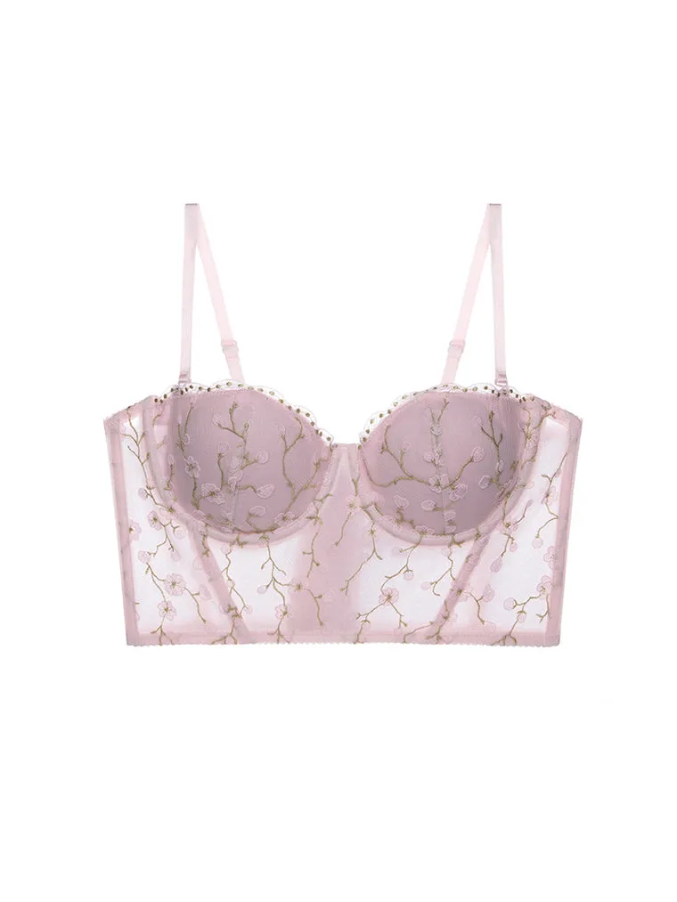 Pink Floral Embroidered Corset Top