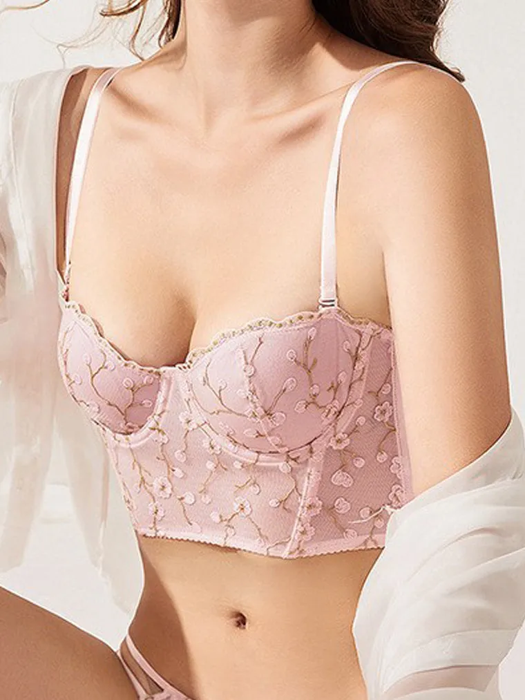 Pink Floral Embroidered Corset Top