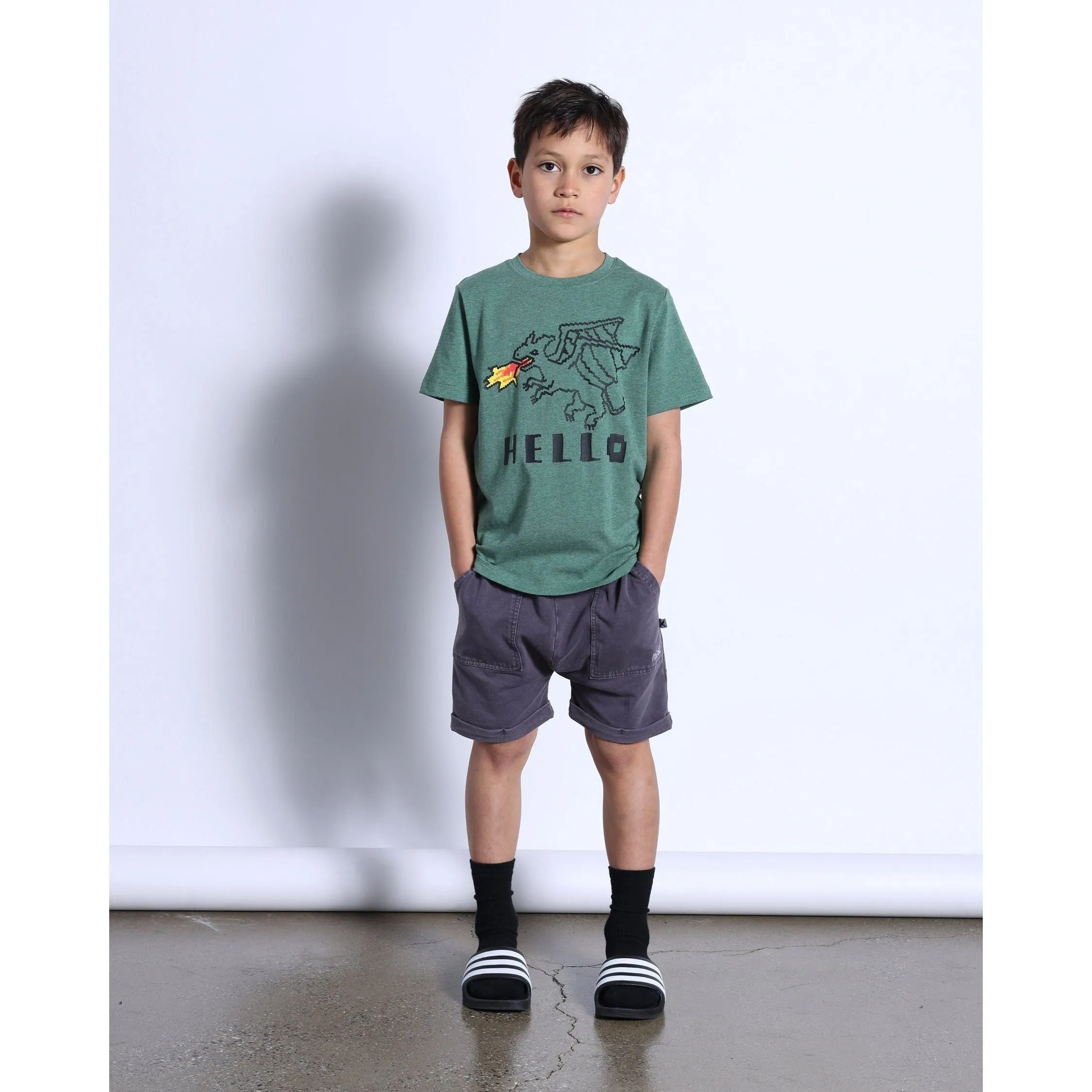 Pixelled Dragon Tee- Forest Marle
