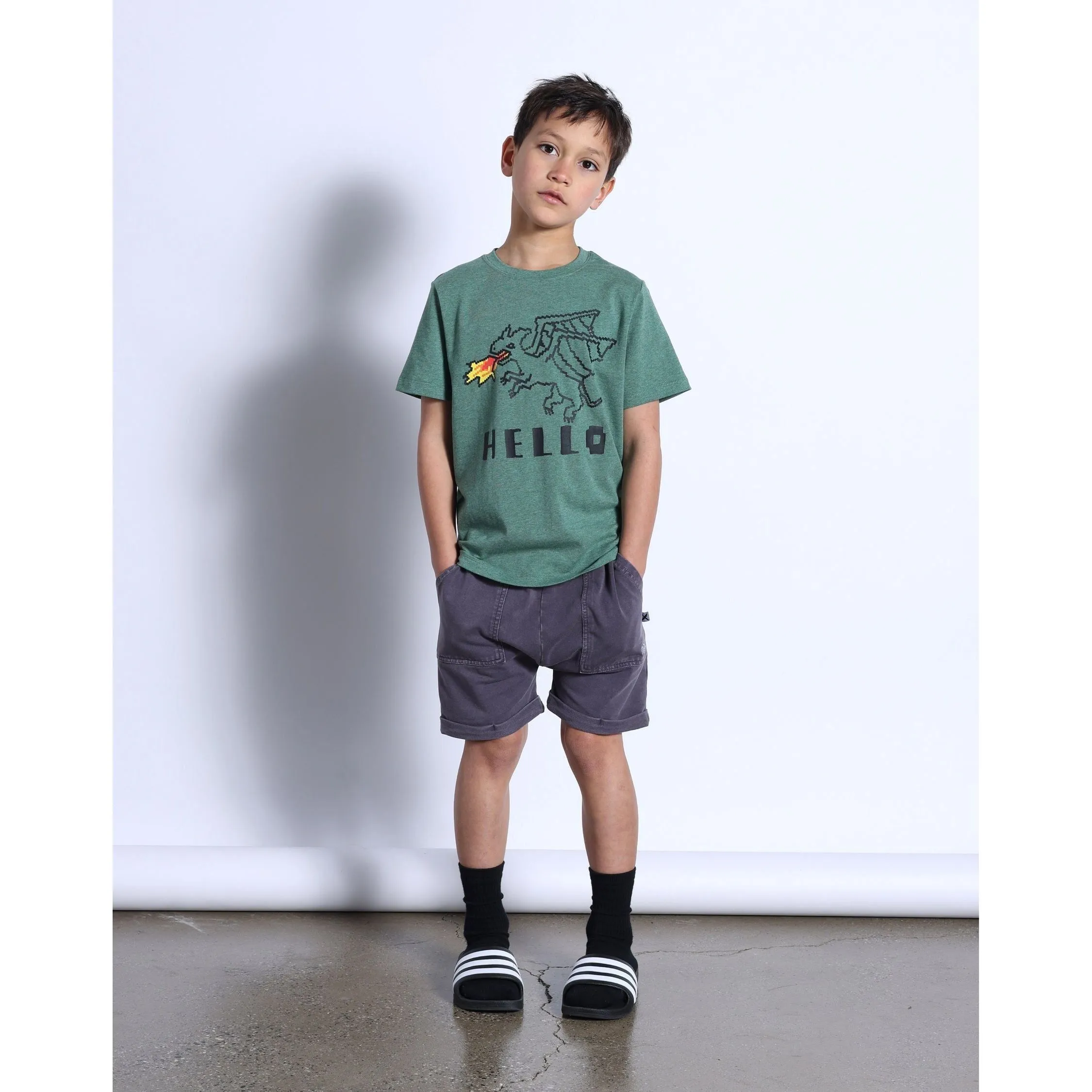 Pixelled Dragon Tee- Forest Marle
