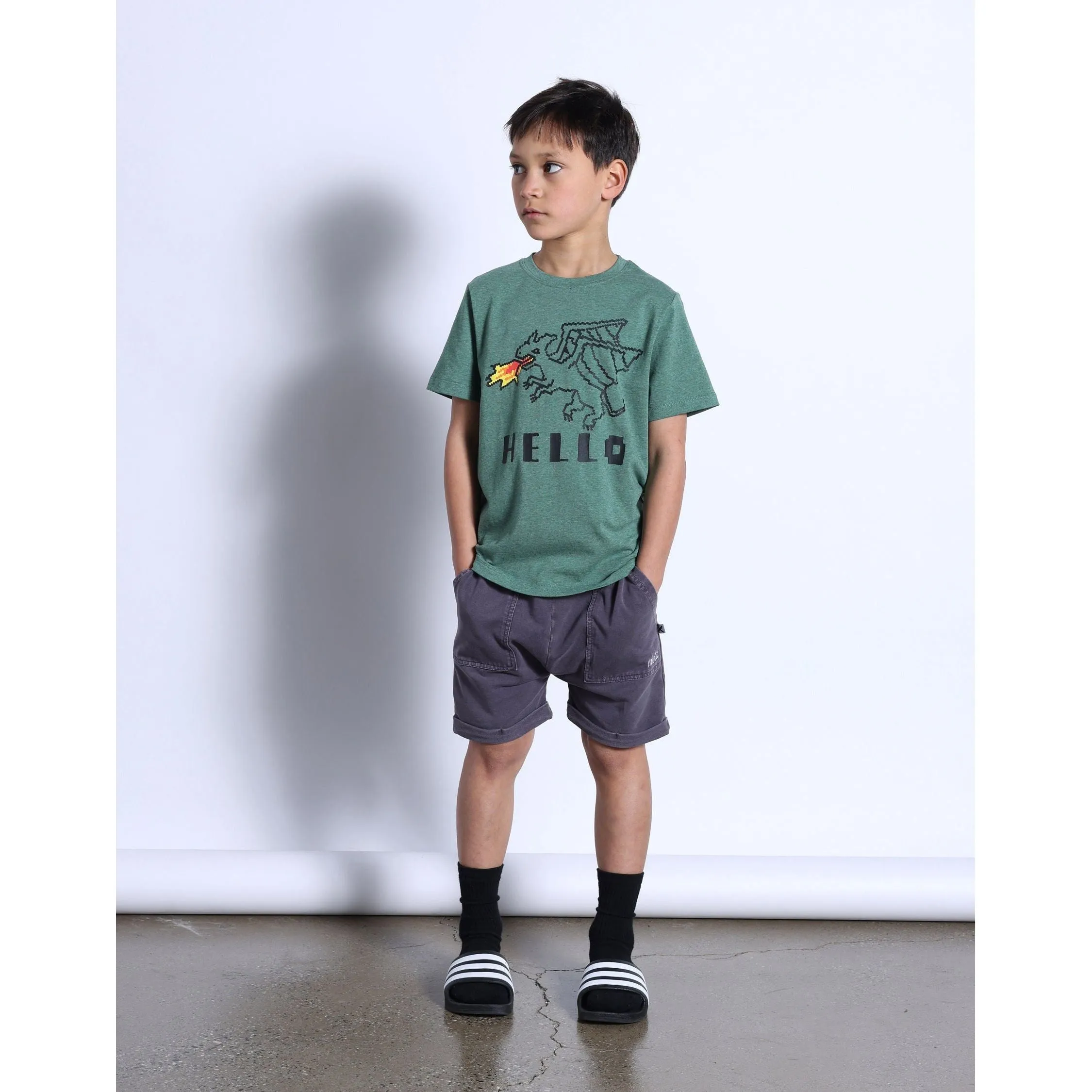 Pixelled Dragon Tee- Forest Marle