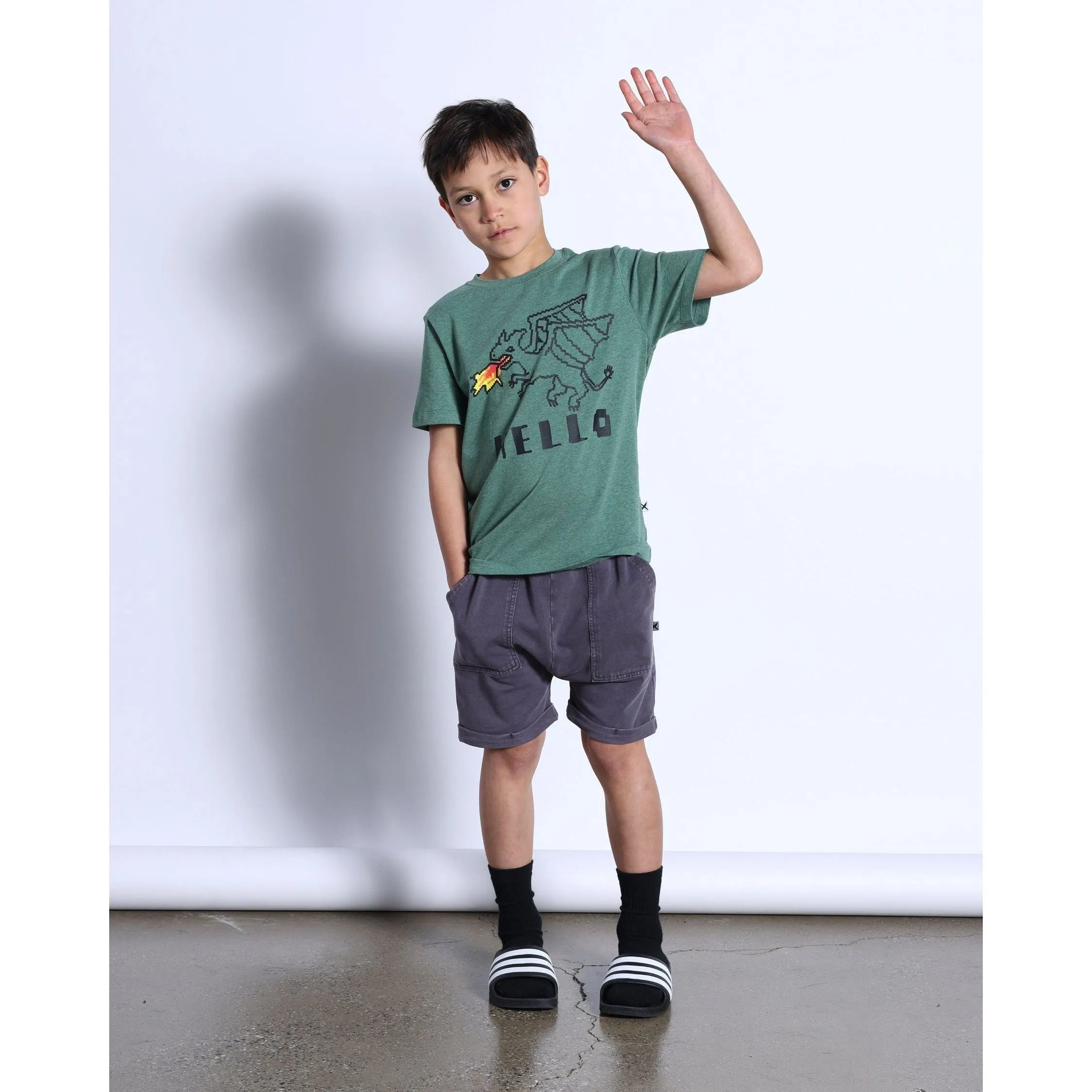 Pixelled Dragon Tee- Forest Marle