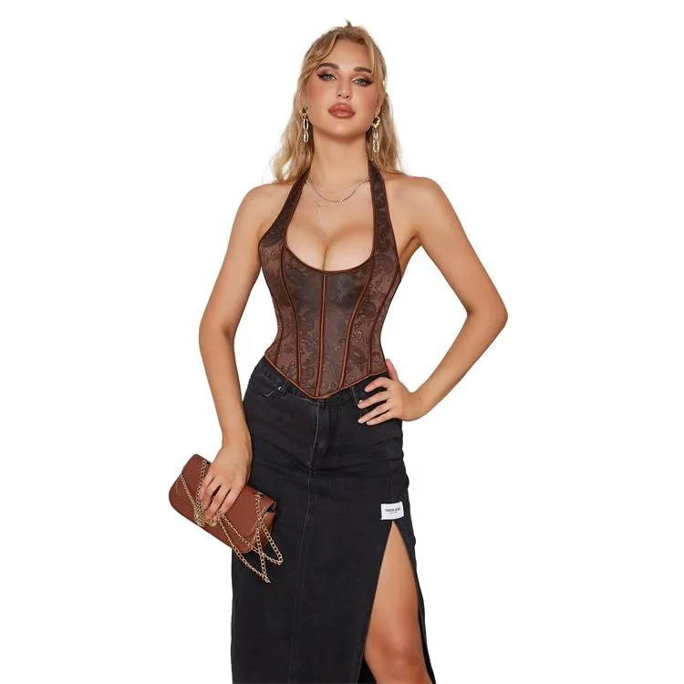 Plus Size Women's Sexy Halter Corset Overbust Gothic Backless Bustiers