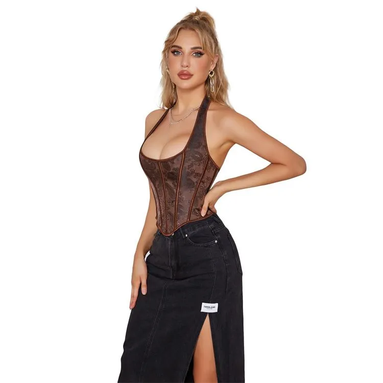 Plus Size Women's Sexy Halter Corset Overbust Gothic Backless Bustiers
