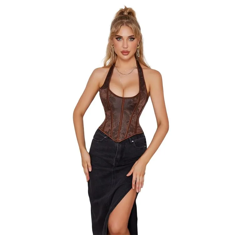 Plus Size Women's Sexy Halter Corset Overbust Gothic Backless Bustiers