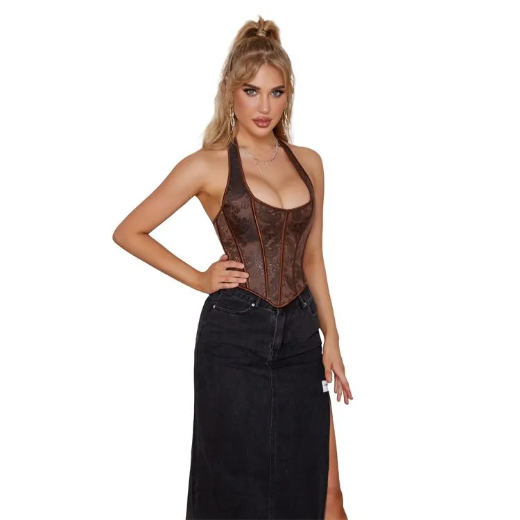 Plus Size Women's Sexy Halter Corset Overbust Gothic Backless Bustiers