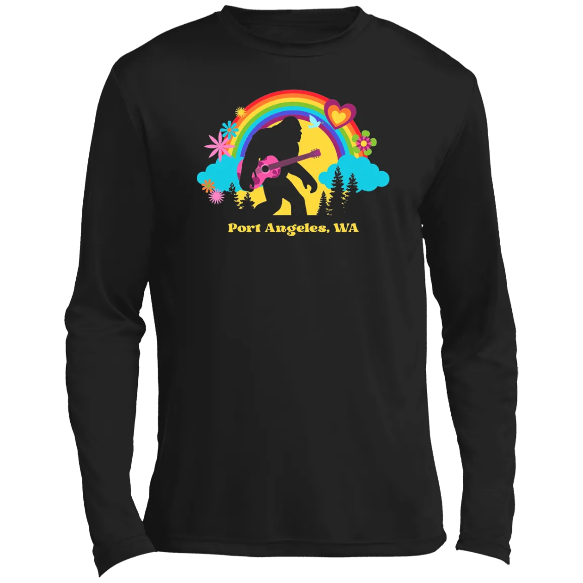 Port Angeles Flower Power Sasquatch Men’s Long Sleeve Performance Tee