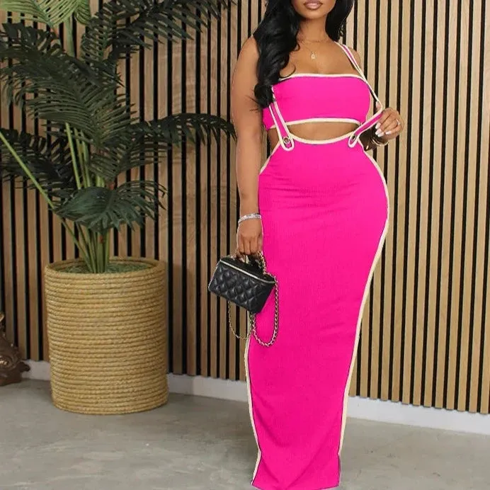 Pullover Vest Sleeveless Top And Spaghetti Strap Maxi Skirts