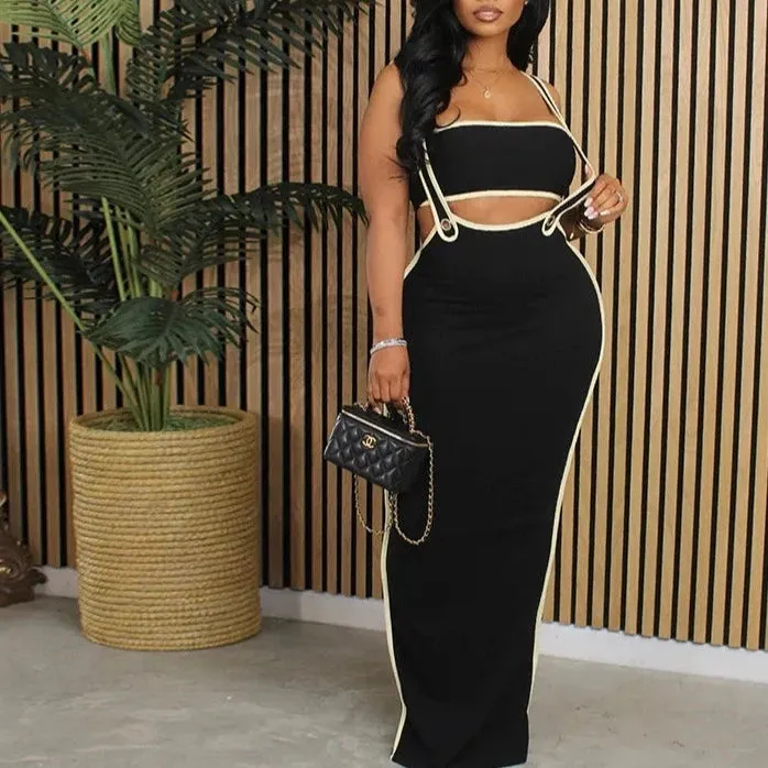 Pullover Vest Sleeveless Top And Spaghetti Strap Maxi Skirts