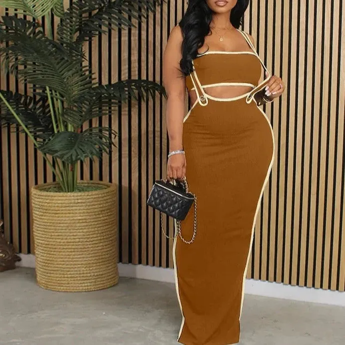 Pullover Vest Sleeveless Top And Spaghetti Strap Maxi Skirts