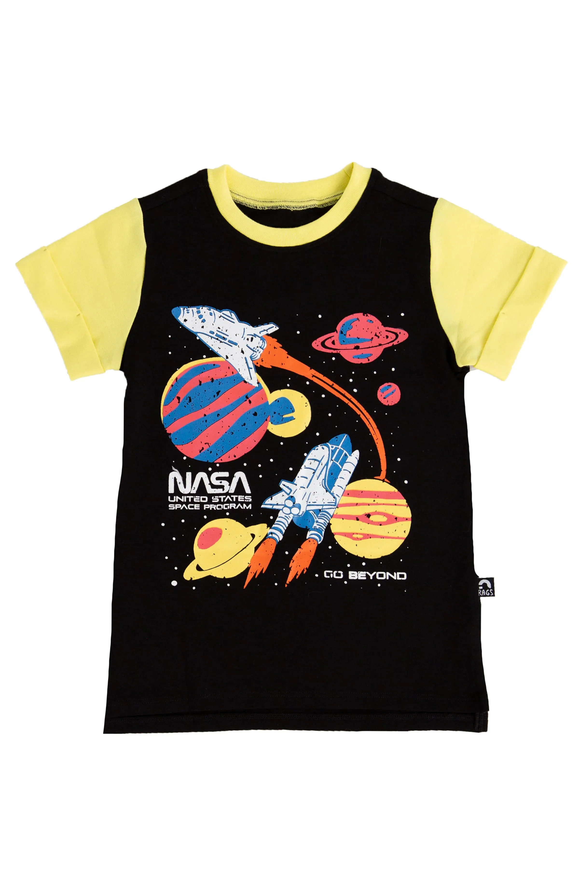 RAGS Short Rolled Sleeve Kids Tee - NASA Go Beyond