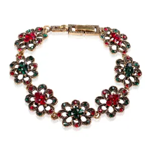 Red & Green Cubic Zirconia Flower Station Bracelet