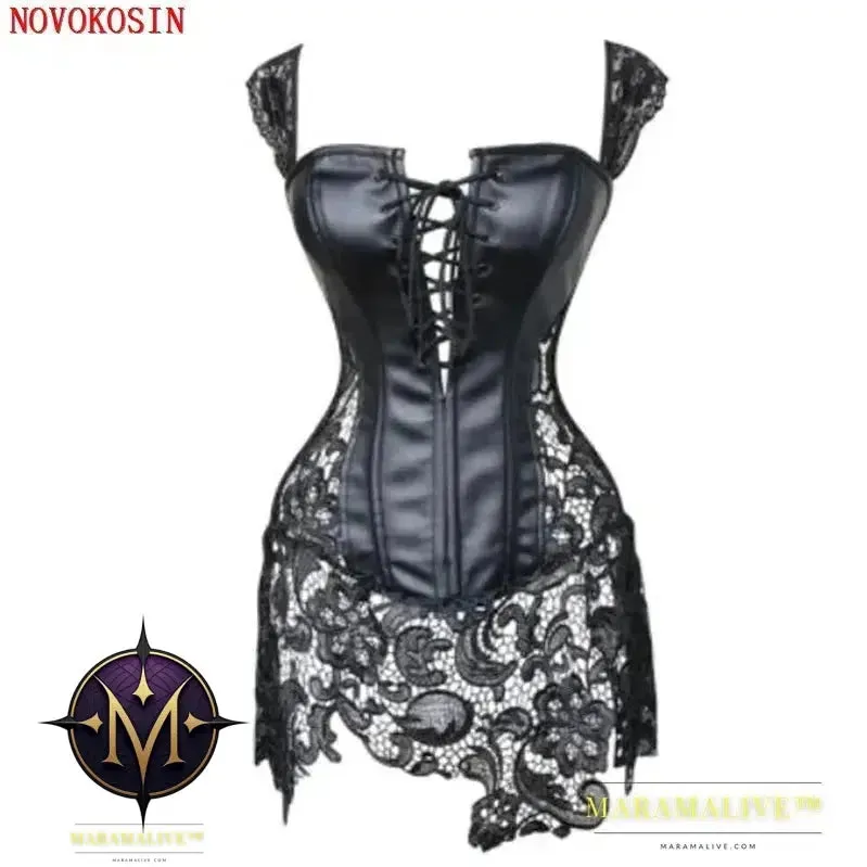 S-6XL PVC Black And Red Corset Steampunk Waist Best Lace Lady Leather Plus Size Gothic New Women Sexy Corselet Bustier Corset