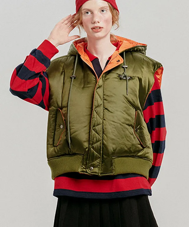 [SAMPLE SALE]LE SONNET Aviation Jumper Vest MA-1 Vest - Khaki