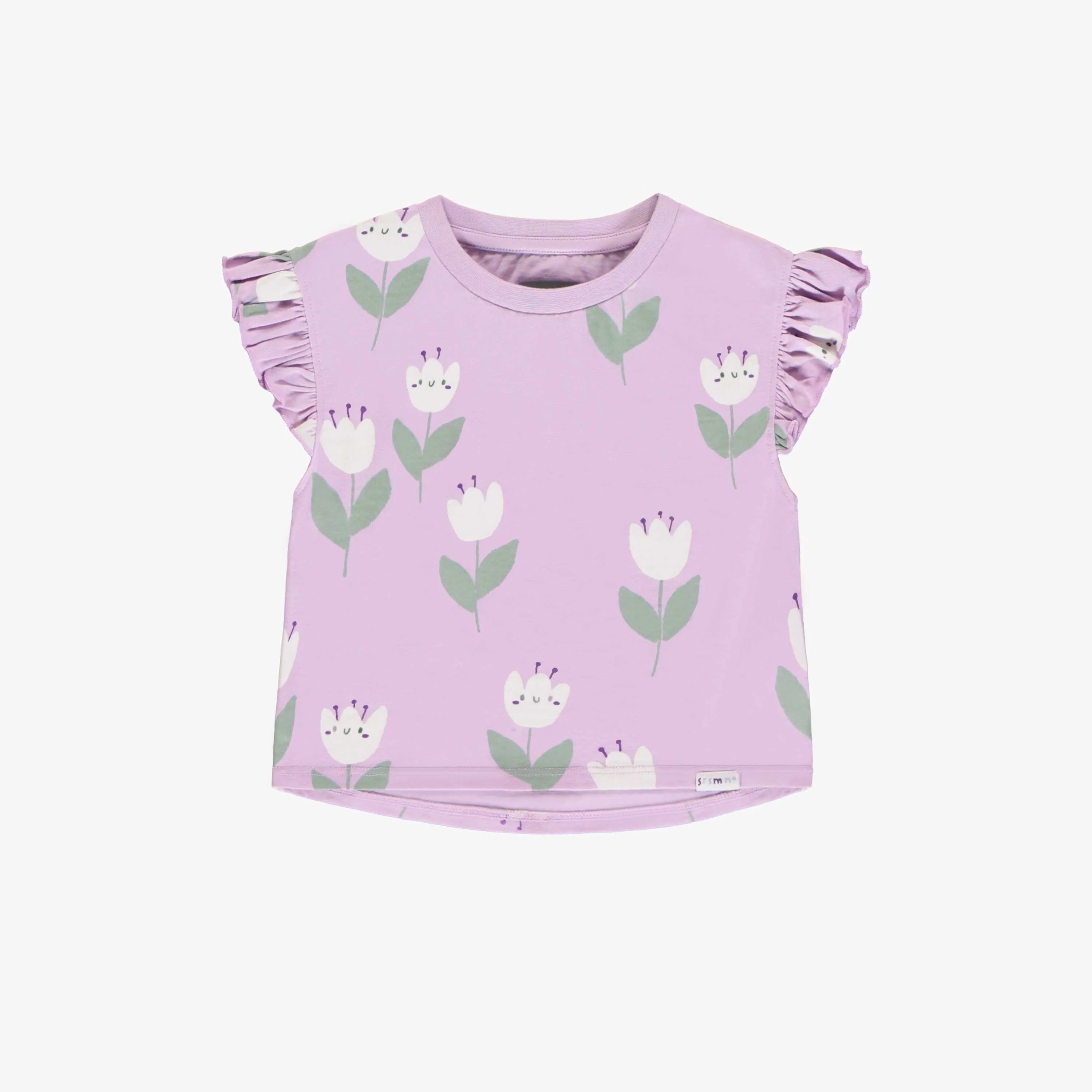 T-shirt ample lilas à motifs de jolies tulipes en jersey extensible, bébé || Loose-fitting lilac t-shirt with tulip all over print in stretch jersey, baby