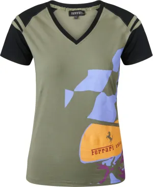 T-SHIRT Formula One 1 Scuderia Ferrari F1 Team Khaki Top NEW! Tee Ladies M