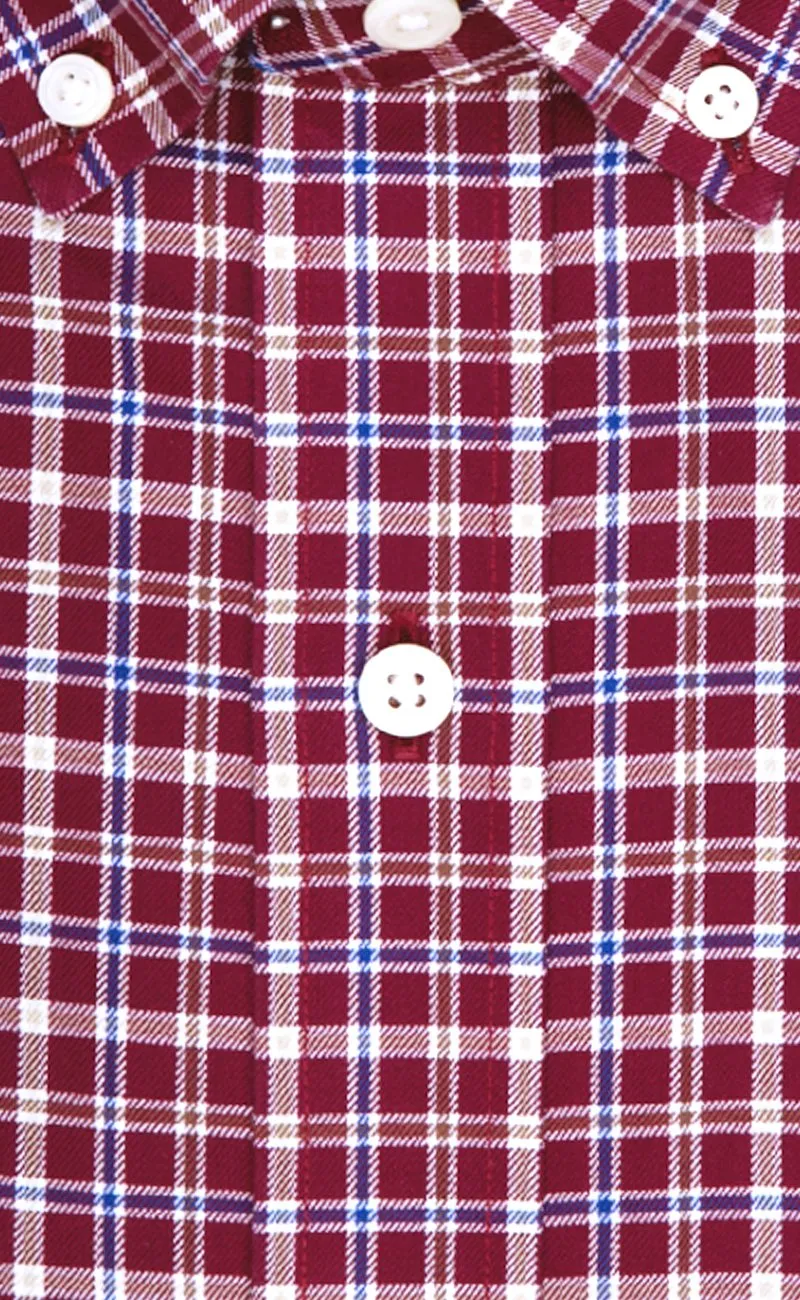 Tailored Fit Burgundy Multi Plaid Twill Button-Down Collar Supima® Cotton Non-Iron Sport Shirt (B/T)
