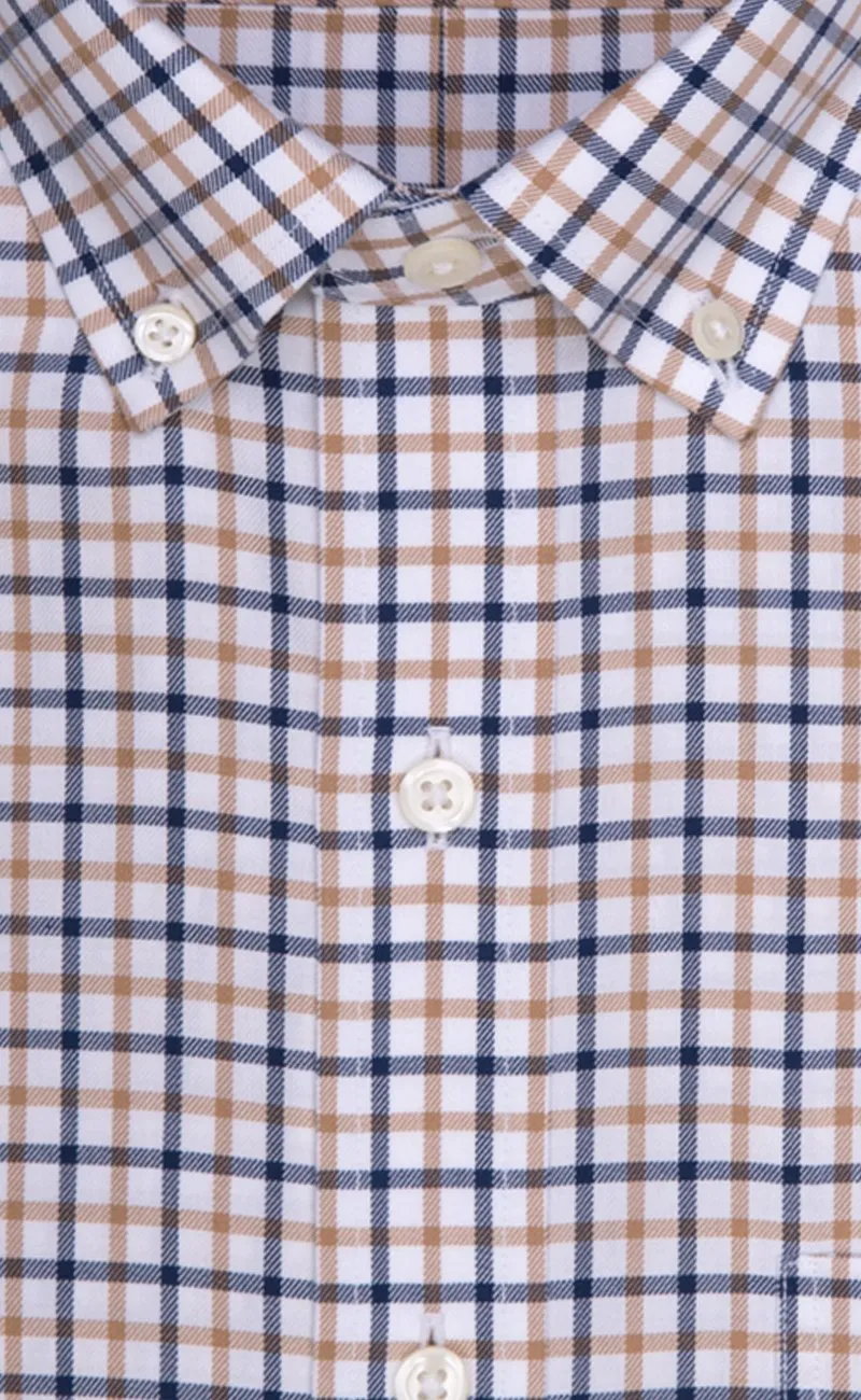 Tailored Fit Tan / Navy Twill Check Supima® Cotton Non-Iron Button-Down Collar Sport Shirt (B/T)