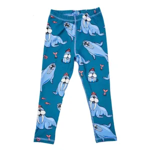 Teal Walrus Leggings - 1 Left Size 8-10 years