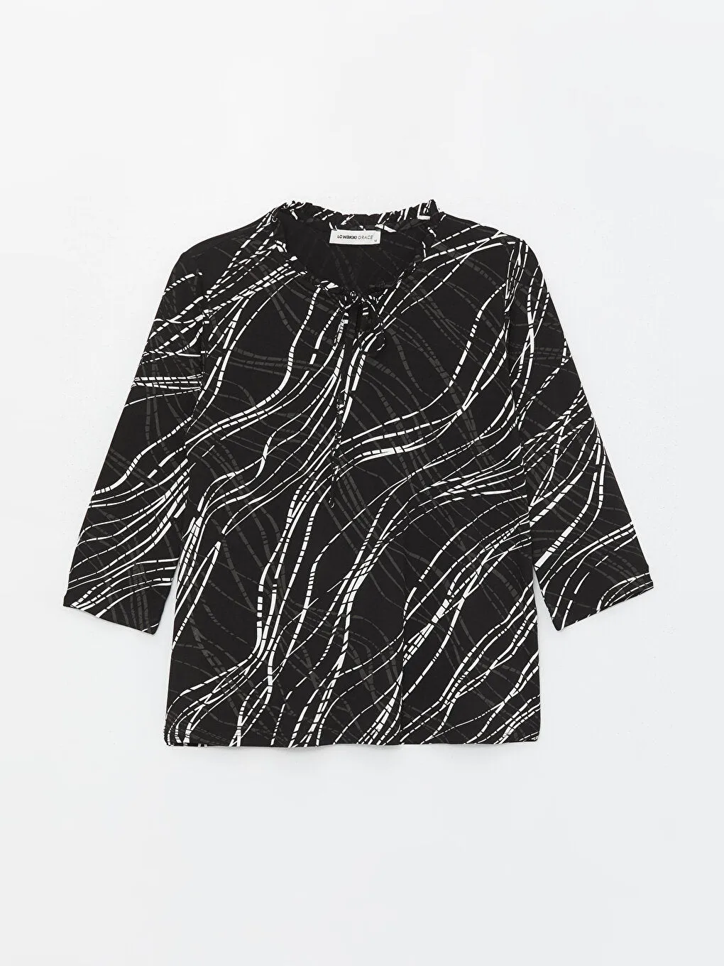 Tie Collar Patterned Women's T-Shirt