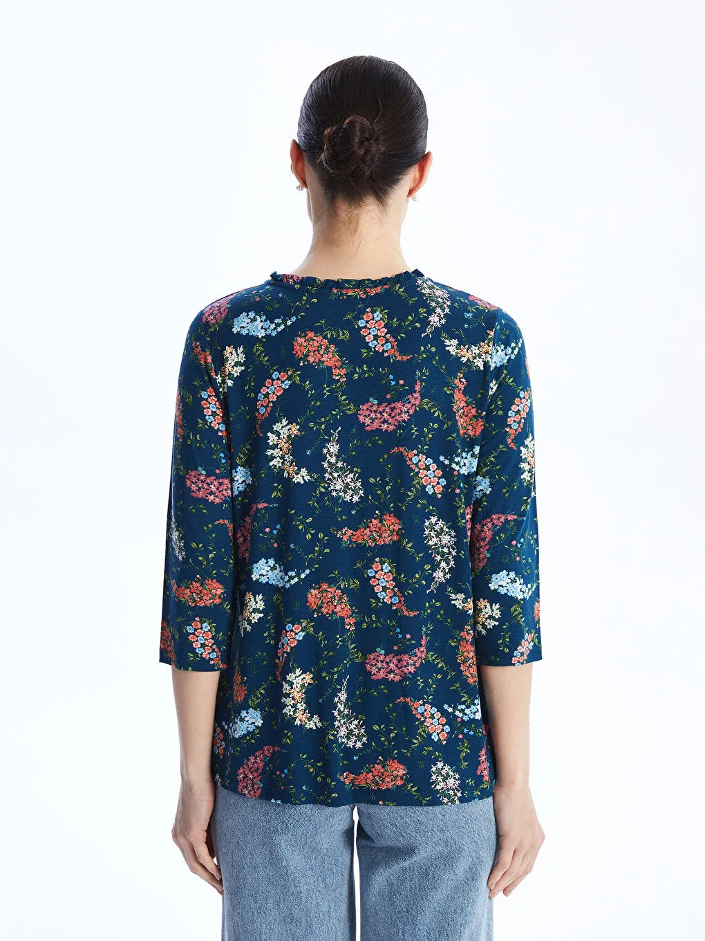 Tie Collar Patterned Women's T-Shirt