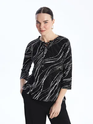 Tie Collar Patterned Women's T-Shirt