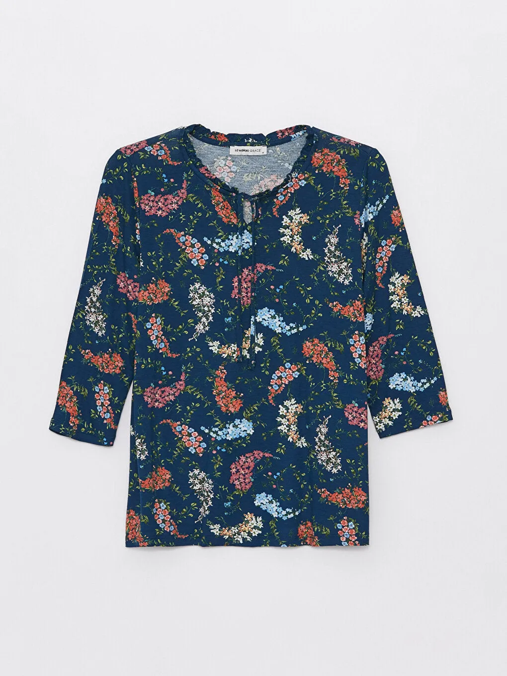 Tie Collar Patterned Women's T-Shirt