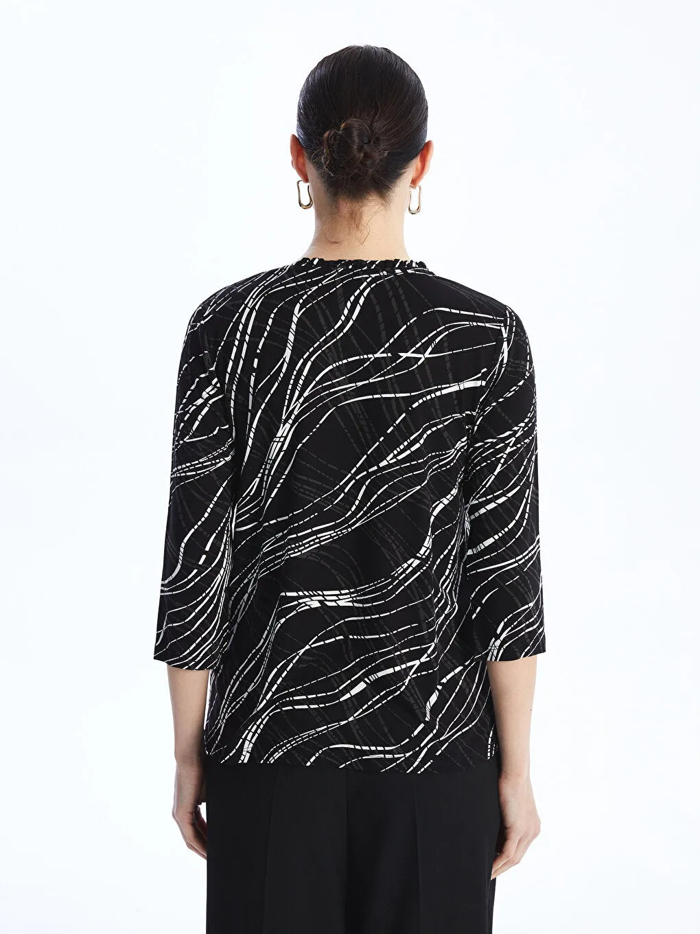 Tie Collar Patterned Women's T-Shirt