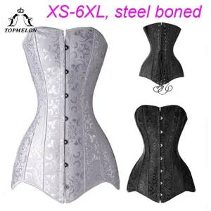 TOPMELON Steampunk Corset Women's Victorian Style Shaper Steel Bone S-6XL Plus Size Bustier Slimming Corsets Costume Black White