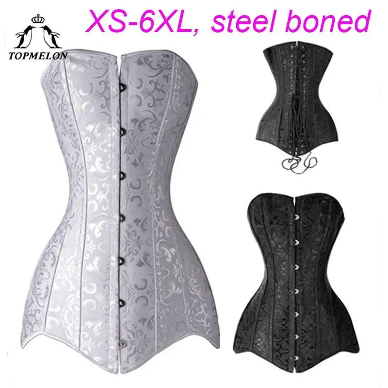 TOPMELON Steampunk Corset Women's Victorian Style Shaper Steel Bone S-6XL Plus Size Bustier Slimming Corsets Costume Black White