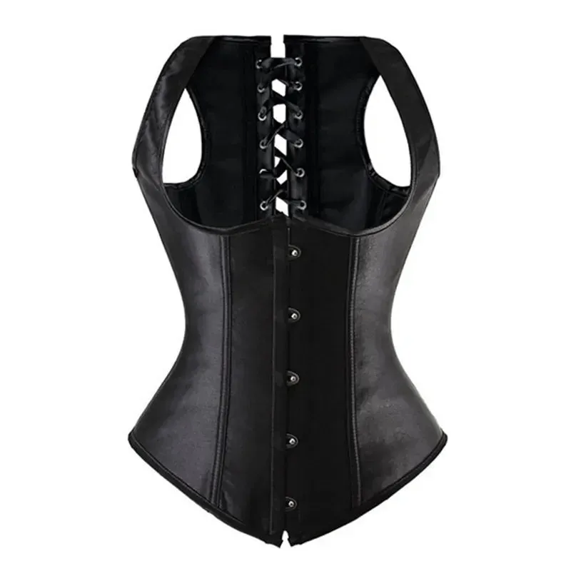 Underbust Corset Black Satin Women's Sexy Waist Trainer Bustier Top Vest Shoulder Straps Gothic Corselet Plus Size
