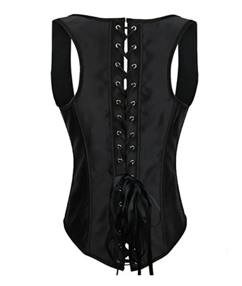 Underbust Corset Black Satin Women's Sexy Waist Trainer Bustier Top Vest Shoulder Straps Gothic Corselet Plus Size