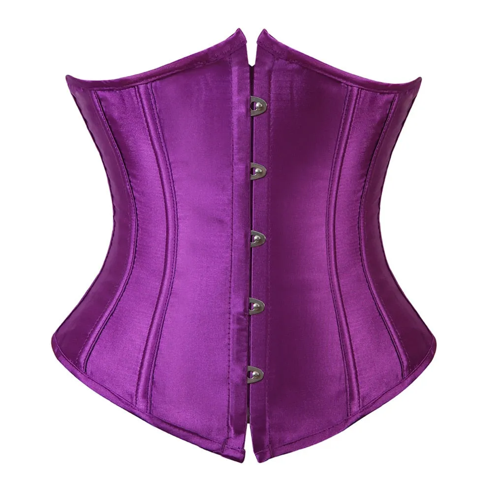 Underbust Corset Women's Underwear Waist Slimming Body Shaper Corset Top for Women Steampunk Lace-up Corset Belt White