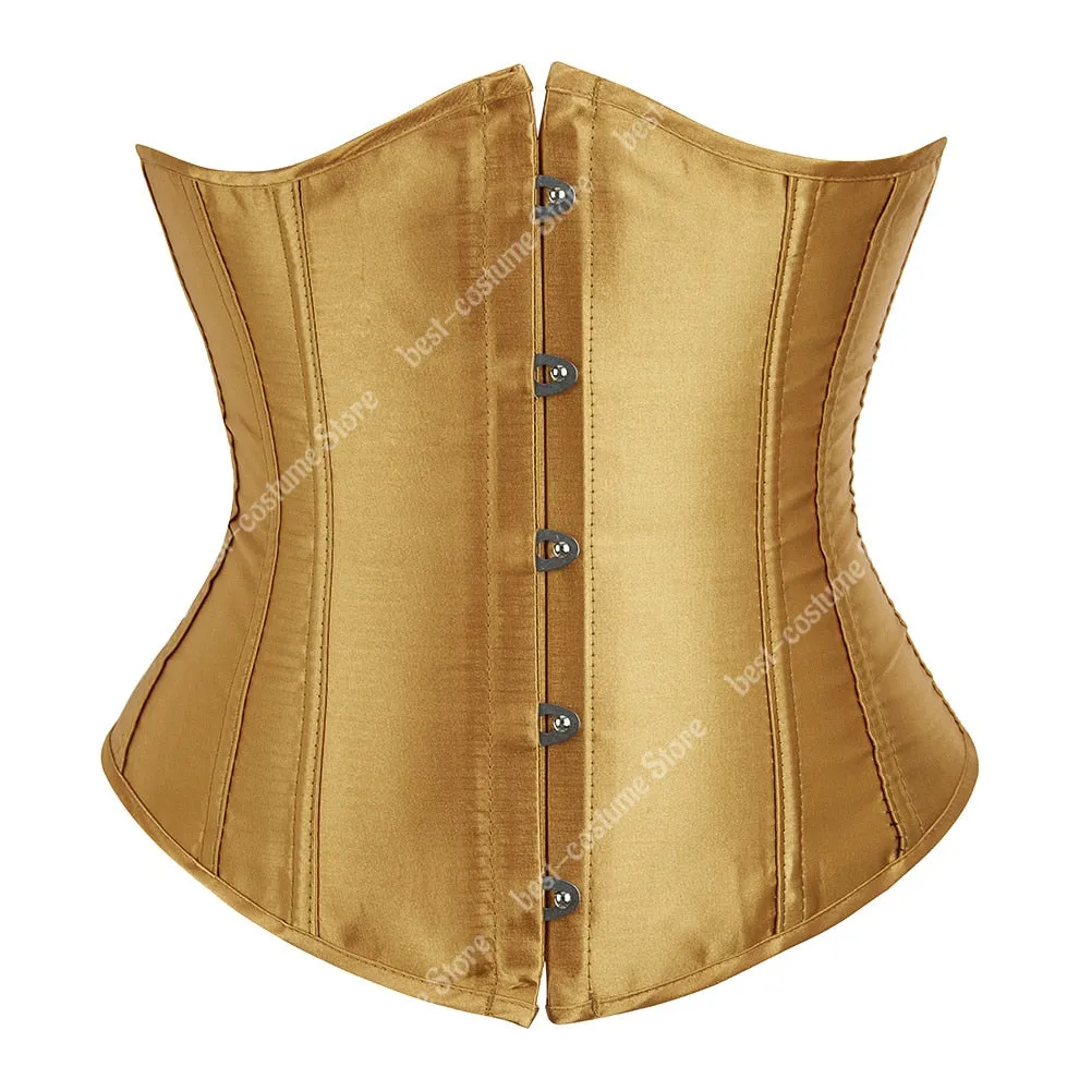 Underbust Corset Women's Underwear Waist Slimming Body Shaper Corset Top for Women Steampunk Lace-up Corset Belt White
