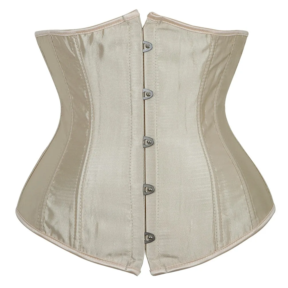 Underbust Corset Women's Underwear Waist Slimming Body Shaper Corset Top for Women Steampunk Lace-up Corset Belt White