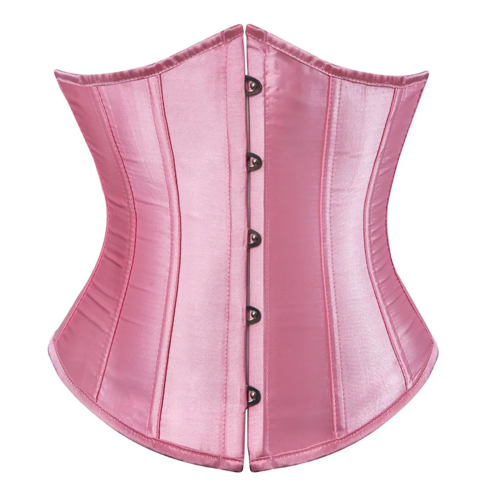 Underbust Corset Women's Underwear Waist Slimming Body Shaper Corset Top for Women Steampunk Lace-up Corset Belt White