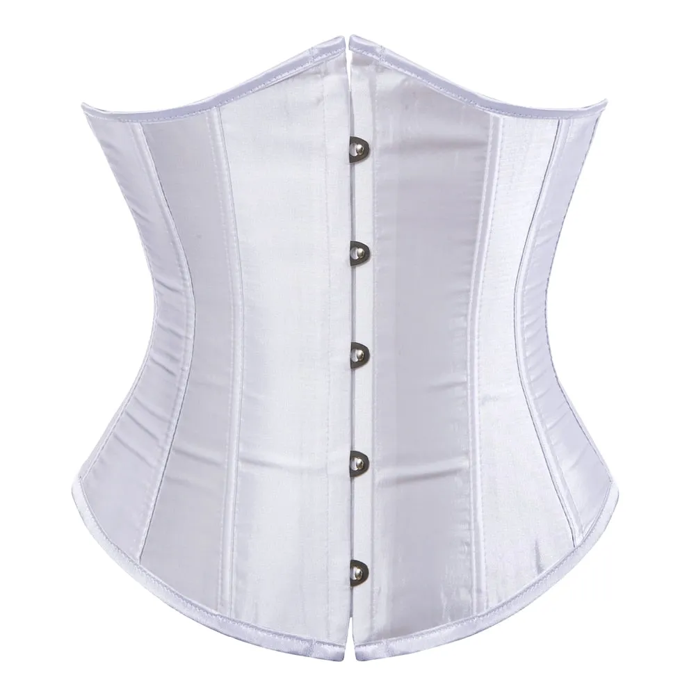 Underbust Corset Women's Underwear Waist Slimming Body Shaper Corset Top for Women Steampunk Lace-up Corset Belt White