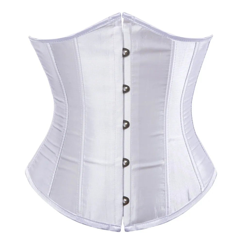 Underbust Corset Women's Underwear Waist Slimming Body Shaper Corset Top for Women Steampunk Lace-up Corset Belt White