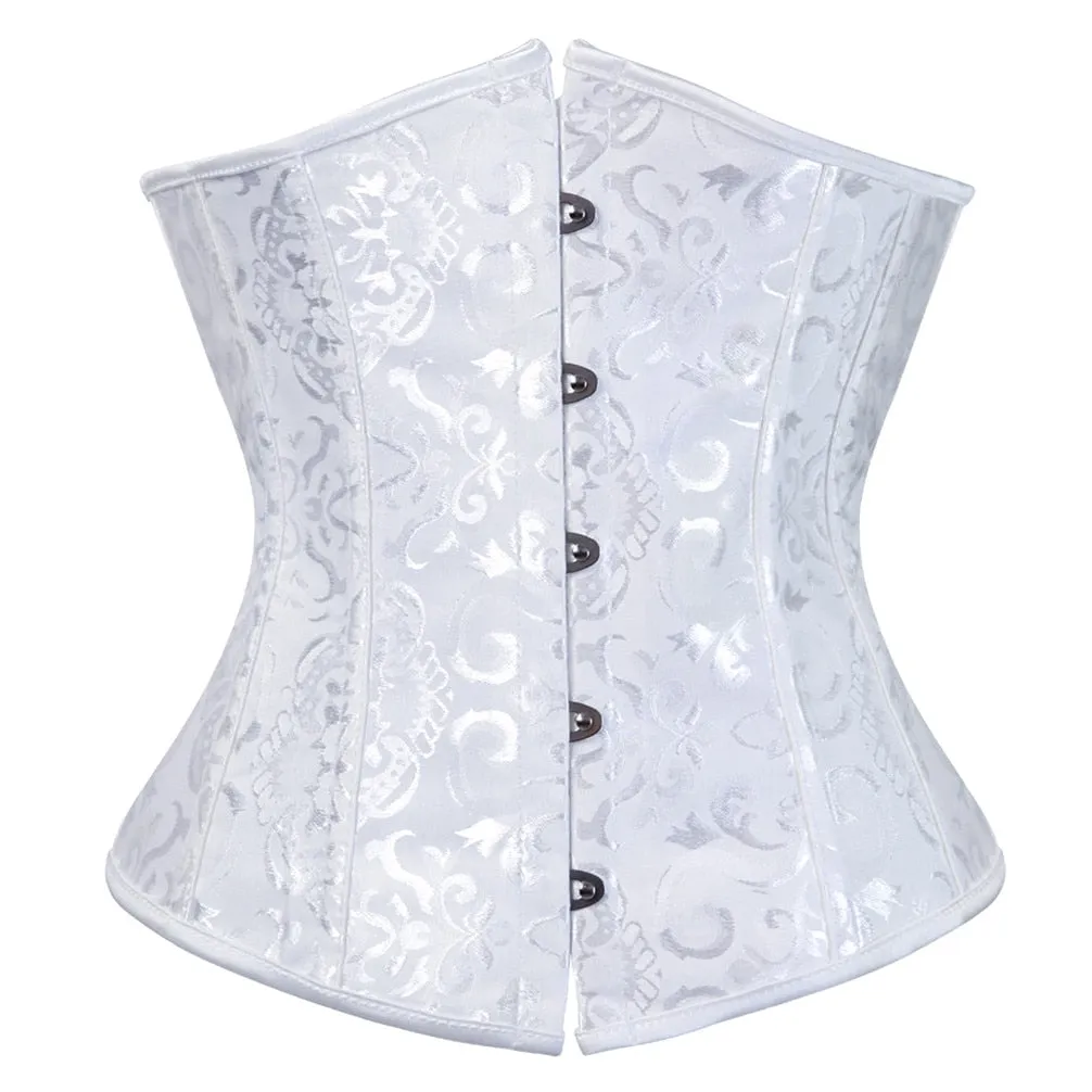Underbust Corset Women's Underwear Waist Slimming Body Shaper Corset Top for Women Steampunk Lace-up Corset Belt White