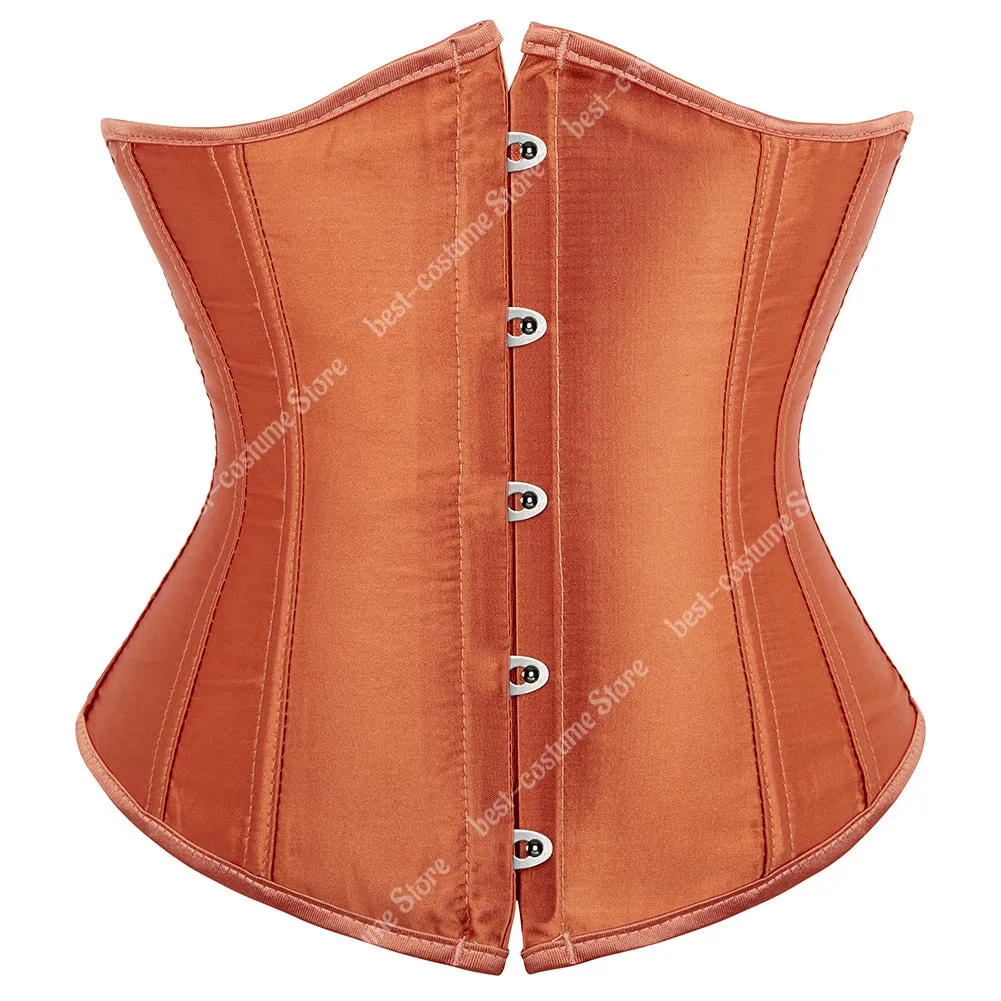 Underbust Corset Women's Underwear Waist Slimming Body Shaper Corset Top for Women Steampunk Lace-up Corset Belt White
