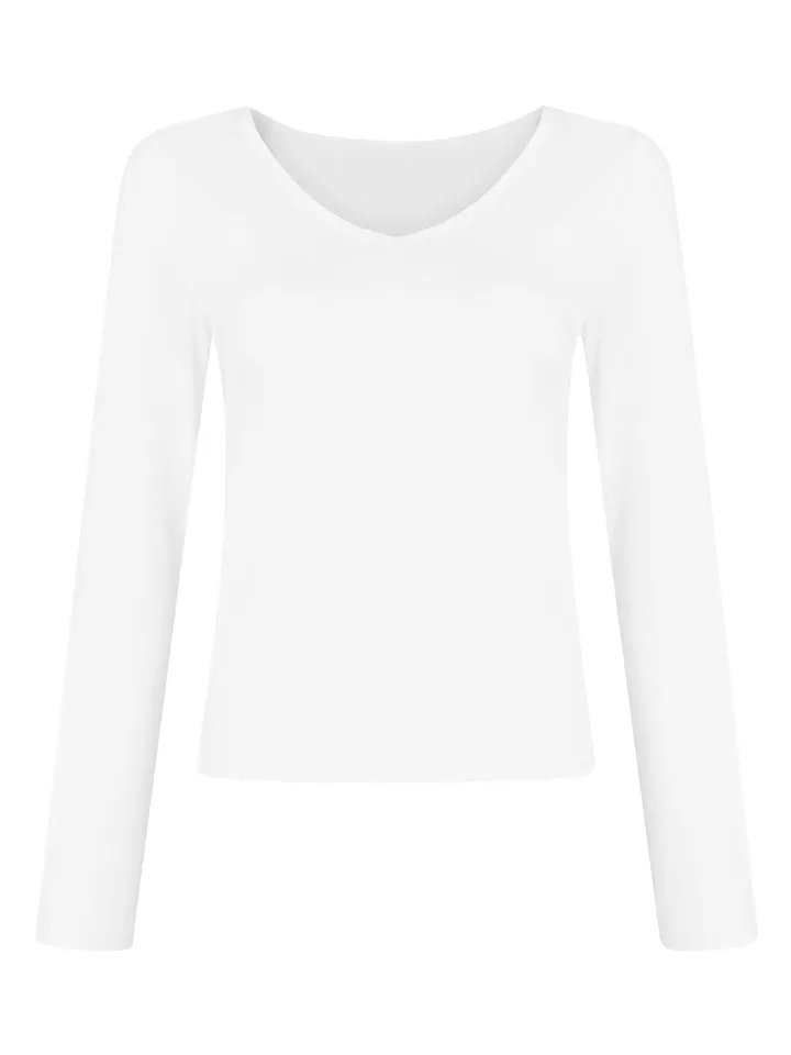 V Neck Slim Fit Stretchy Simple Base Shirt for Women